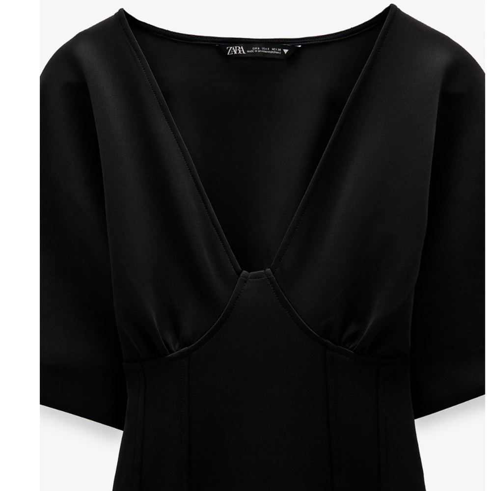 Zara Black Neoprene Effect V neck Mini  Dress - Picture 6 of 8